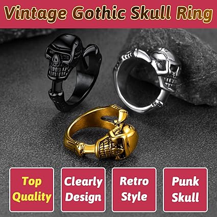 Dochais Sieraden Heren Ring Zilveren Ring Gothic Heren Schedel Heren Ring Roestvrij Staal Maat 57 van 70 (Zilveren, 64