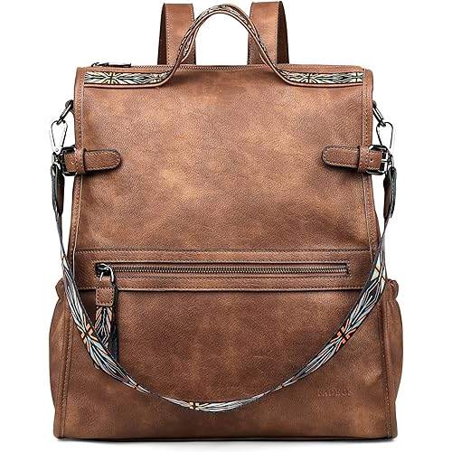 FADEON Womens Leather Backpack Purse Designer Travel Ladies Shoulder Bag Back Opening Backpack Purses for Women Brown