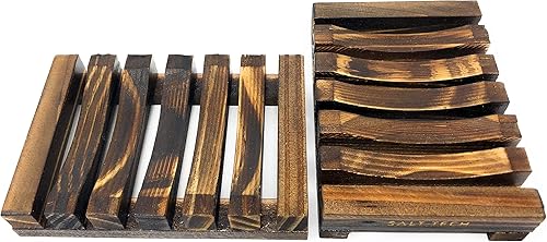 Miniatura 4 de Salt Tech Jabonera de madera Kohi, jabonera, bandeja de madera hecha a mano para baño ducha y cocina (2 unidades)