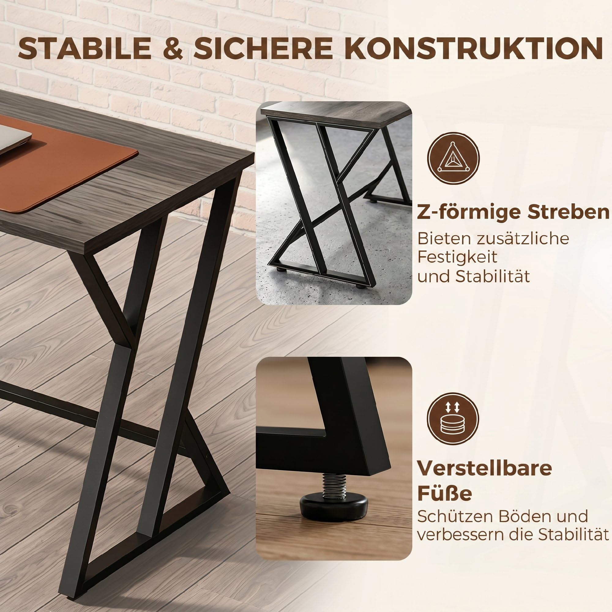 HOMCOM Scrivania per computer con base metallica a Z 120x60cm grigia | Scrivania da ufficio, aspetto legno, design industriale, per ufficio, studio, camera da letto, spazi piccoli