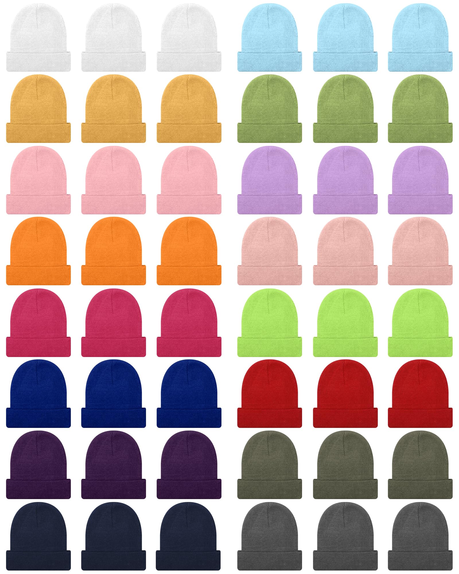 Liitrsh Lot de 48 bonnets d'hiver pour enfants, chapeaux chauds pour temps froid, couleur unie, pour garçons, filles, enfants, école, extérieur
