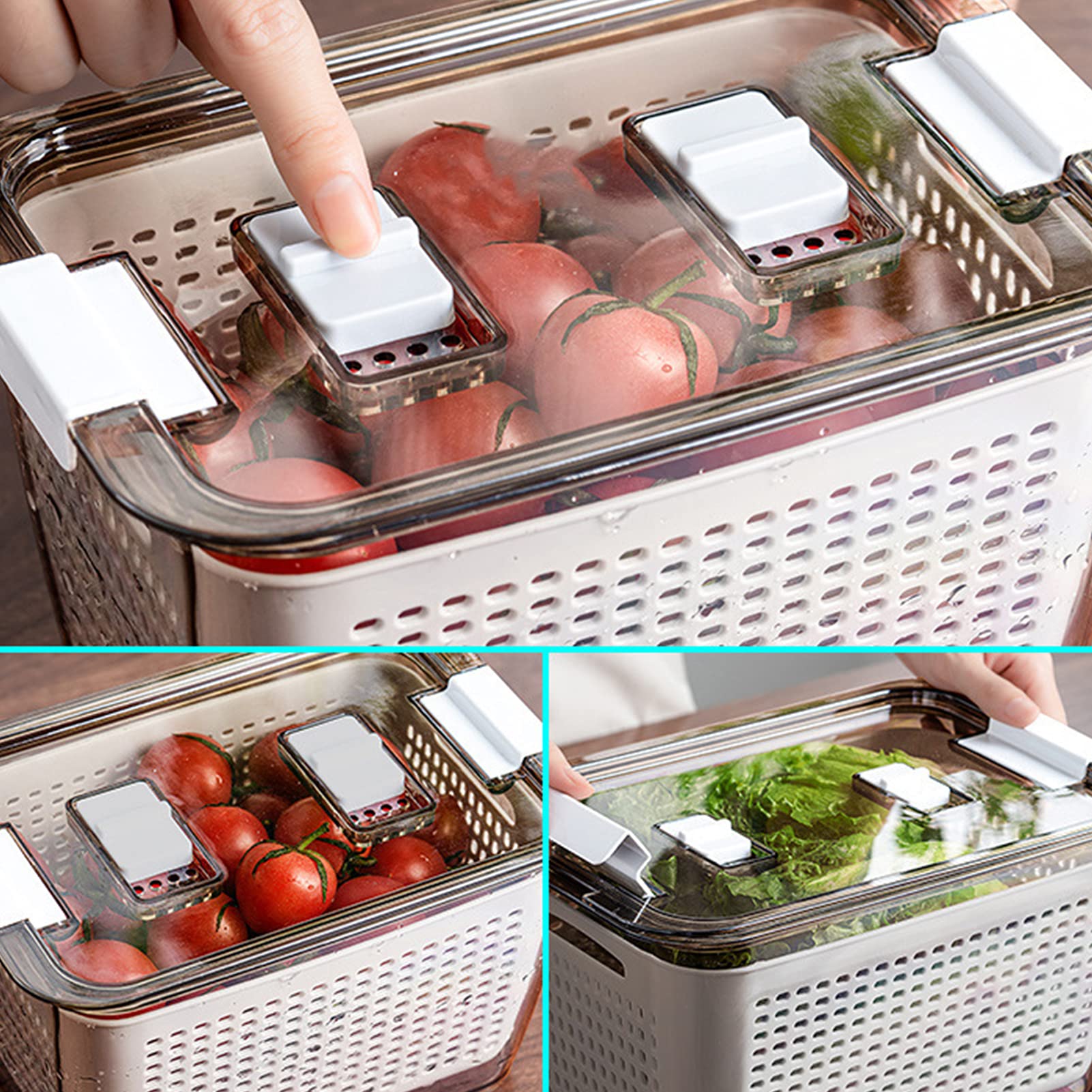 Contenedor de almacenamiento de alimentos de 4,5 L, cuadrado sellado para frutas, verduras y queso, solución de almacenamiento de cocina, hermético, contenedor de alimentos en color gris