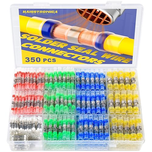 Miniatura 10 de haisstronica Kit de 400 conectores de alambre de sellado de soldadura, conectores de alambre termorretráctiles de grado marino de calibre 26-10,