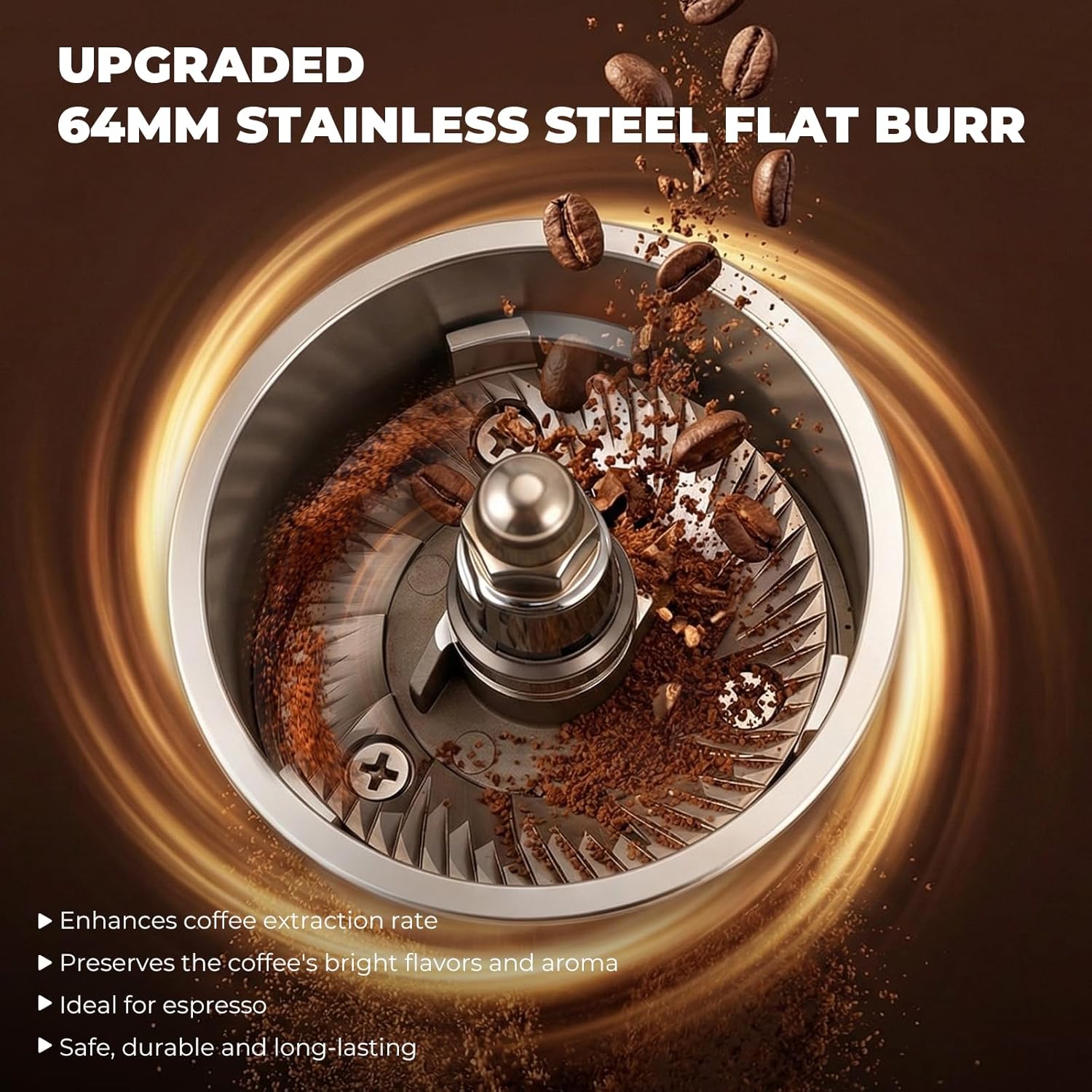 Commercial Heavy-Duty Coffee Grinder 400W, Anti-Static with 35oz Hopper, 64mm Flat Burrs & 8 Grind Settings for Cafe & Home