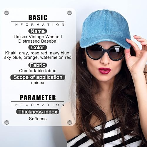 Miniatura 4 de Gorra de béisbol unisex de sarga ajustable para papá, 7 piezas, estilo vintage, lavada, desgastada