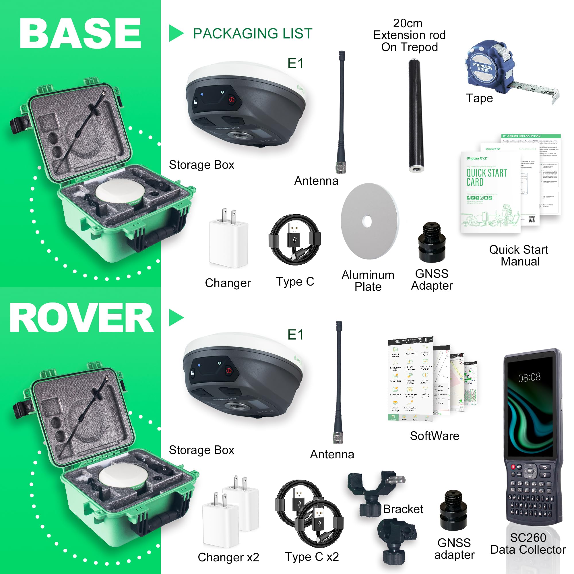 E1 GNSS IMU RTK GPS Vermessungsgerät Rover und Base Handheld Collector und Survey Software, 1408 Kanäle, 1 cm Genauigkeit, 15 km Entfernung