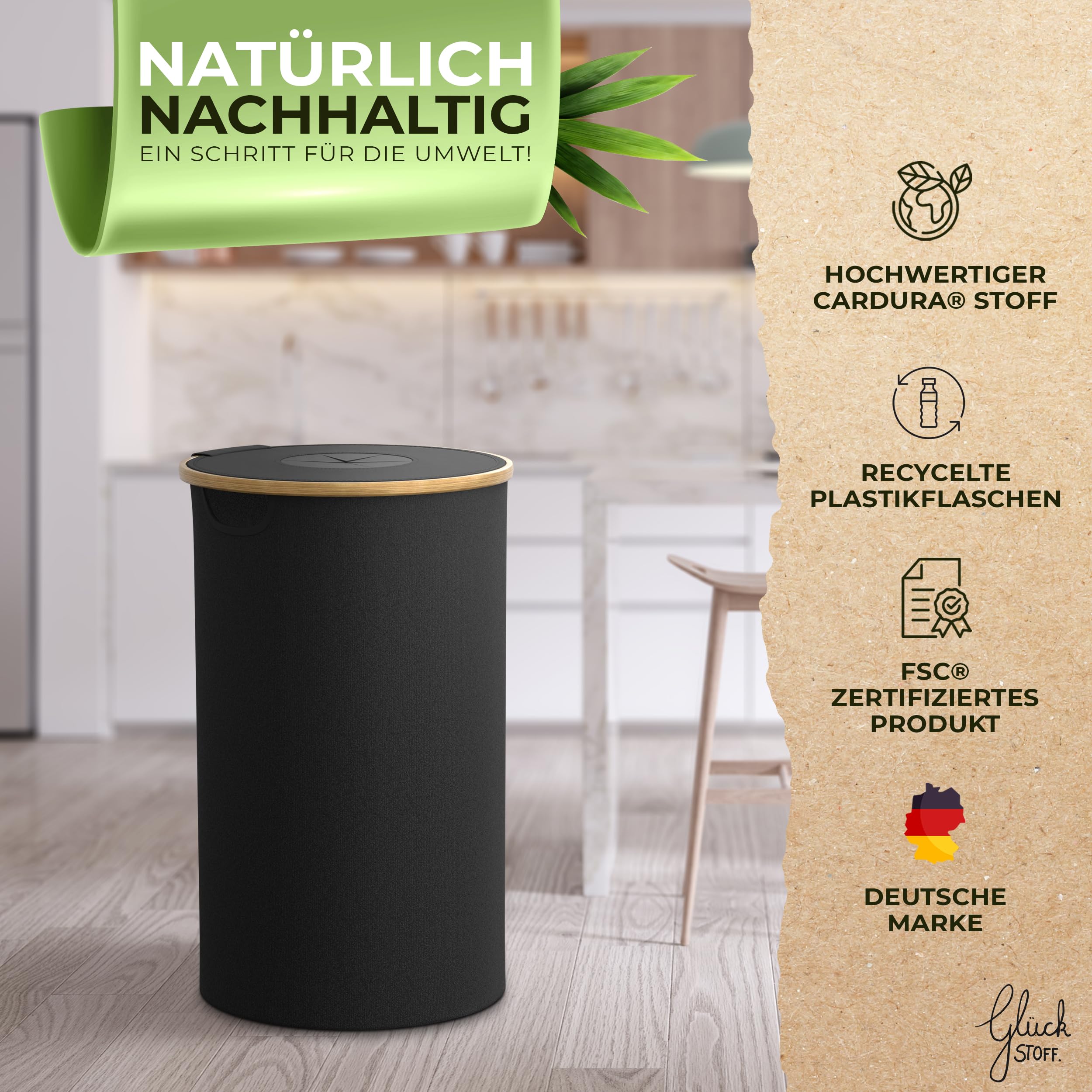 Glückstoff®️ Runde Pfandflaschen Aufbewahrung [inkl. XXL Tragetasche] Sammel-Behälter Leergut & Altglas Aufbewahrung für Pfandflaschen | Flaschensammler Küche