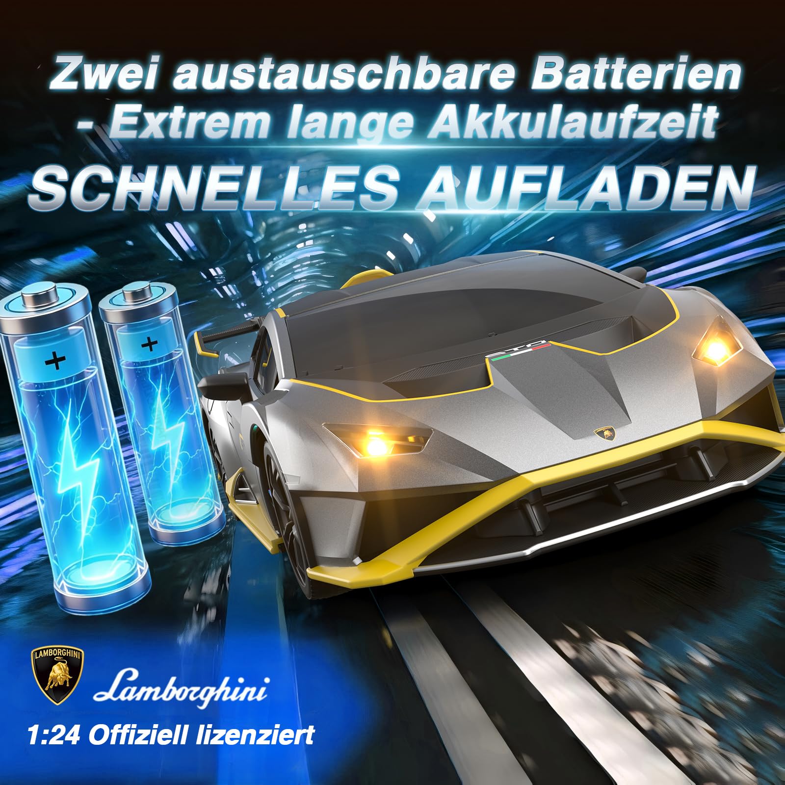 Lamborghini Ferngesteuertes Auto ab 6-12 Jahre, 1:24 RC Drift Auto 25KM/H | 4WD Vollproportionale Drosselklappe, Einstellbare Geschwindigkeit und Lenkwinkel, Spielzeug Geschenke Jungen 6 7 8 9 10 11 12