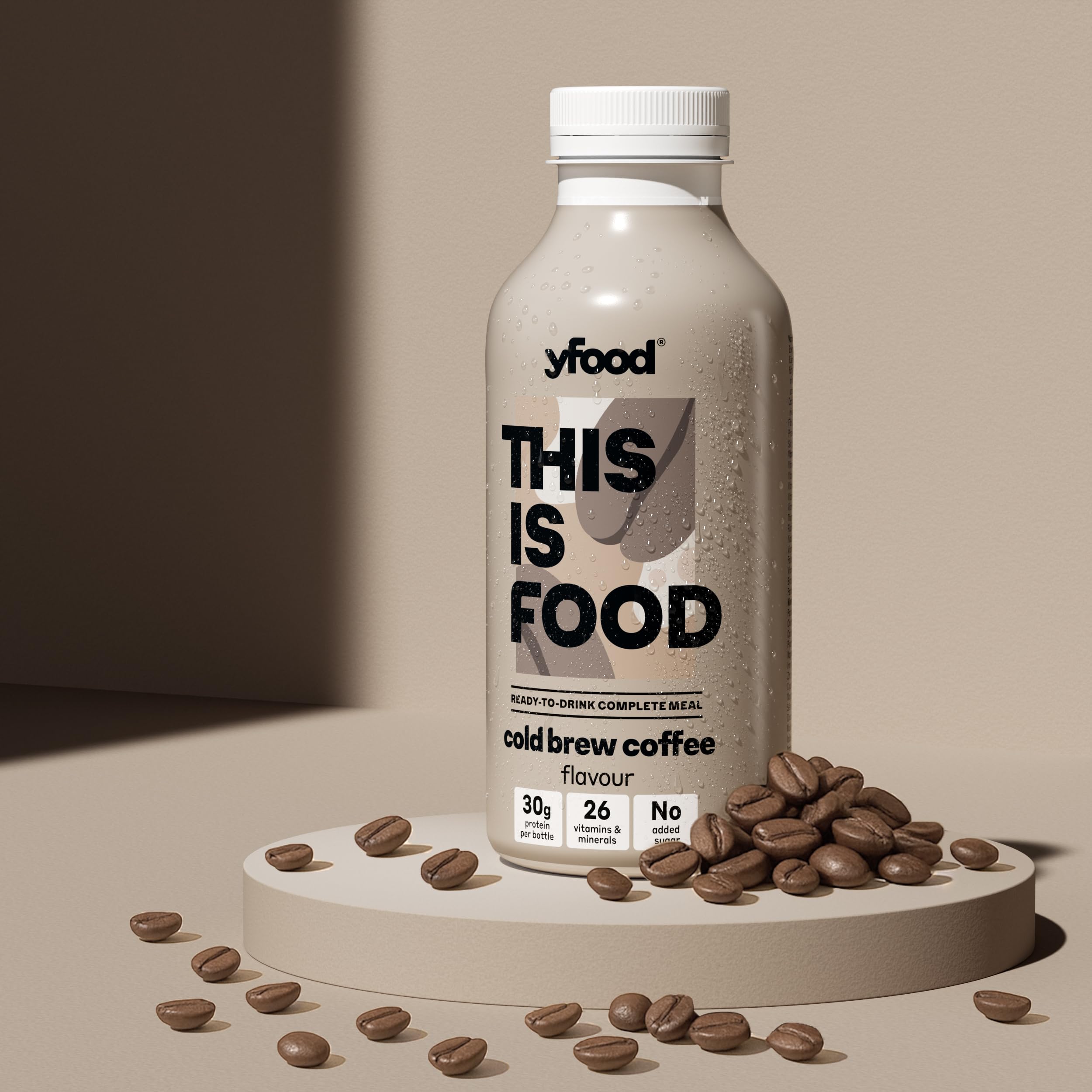 yfood Cold Brew Coffee, repas prêt à boire, THIS IS FOOD, substitut de repas, 34 g de protéines, 26 vitamines et minéraux (12 x 500 ml), goût café avec caféine
