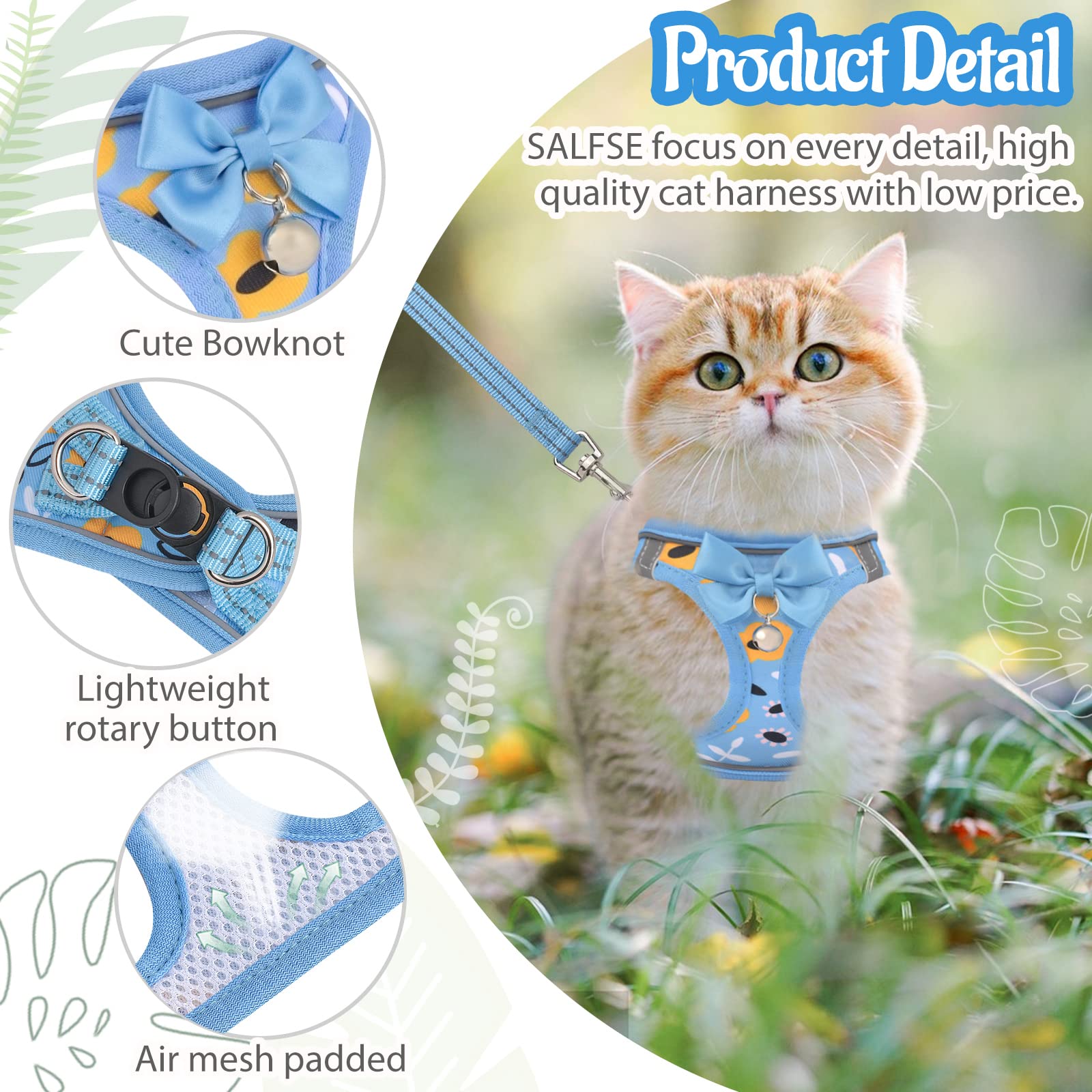Arnés y Correa para Gatos a Prueba de Escape para Caminar, arnés Suave Ajustable con Correas Reflectantes, arnés de Chaleco para Gatos pequeños y Perros XS