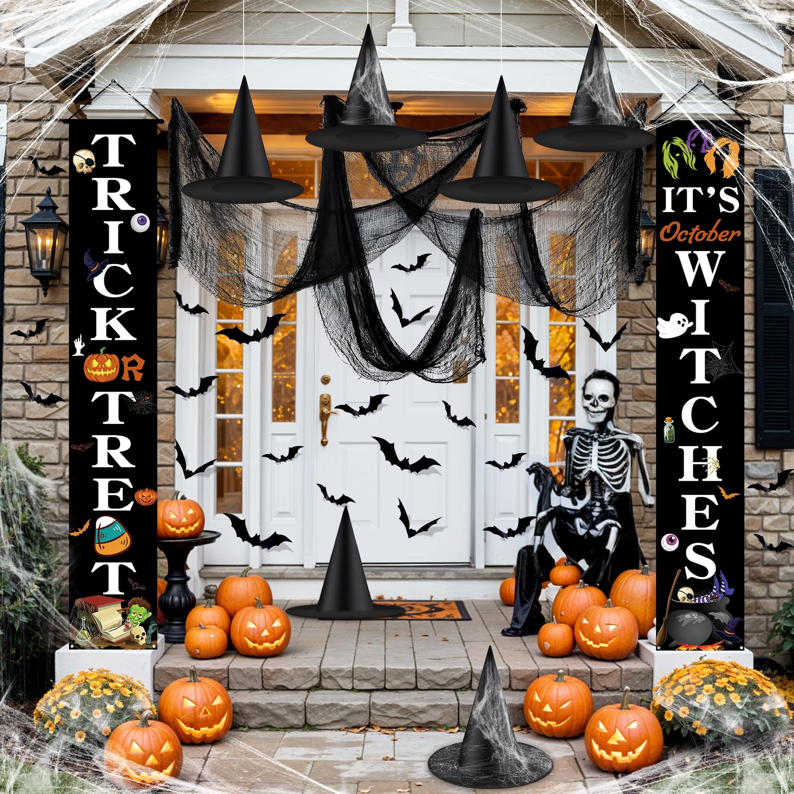 Best Halloween Porch Decor Sets — Complete Your Spooky Entrance 2 Wayyogh 35-Piece Halloween Decorations Outdoor Set with porch banners, witch hats, creepy cloth and 3D bat stickers