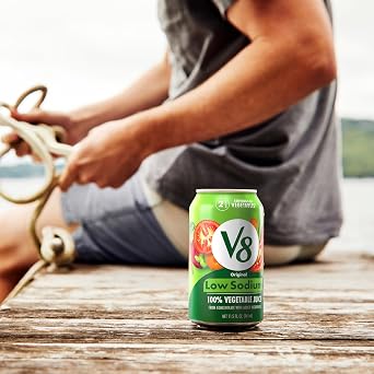 V8 Low Sodium Original 100% Vegetable Juice, 11.5 fl oz Can (Pack of 6)