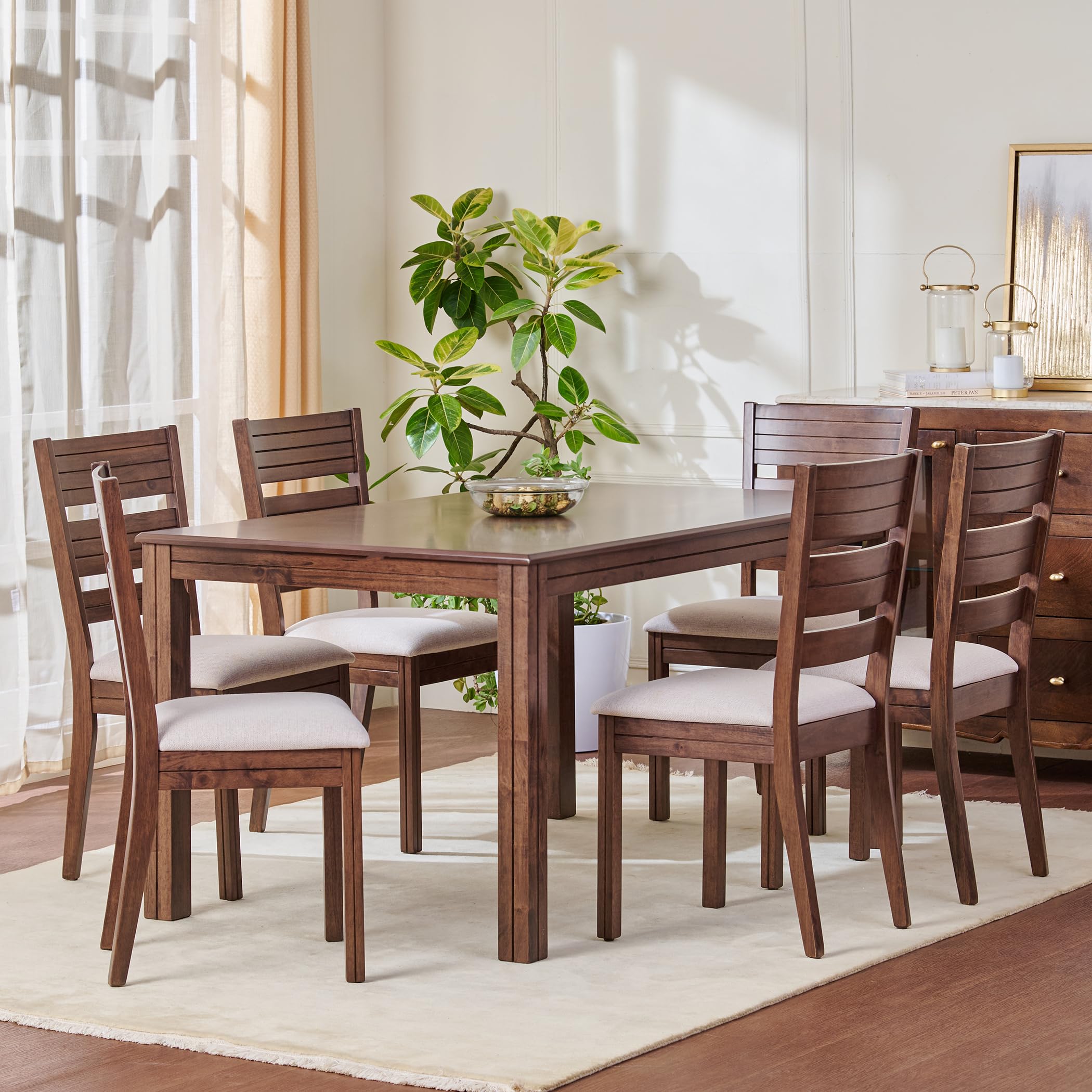 Home Centre 6 Seater Montoya Solid Wood Dining Set and 6 Chairs | Solid Wood Dining Table Sets for Dining Room|(Brown) 1 Year Warranty-image-40