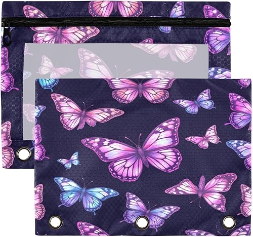 Vista 37 de Kcldeci Estuche para lápices para carpeta de 3 anillos con ventana transparente, retrato de gato y mariposas