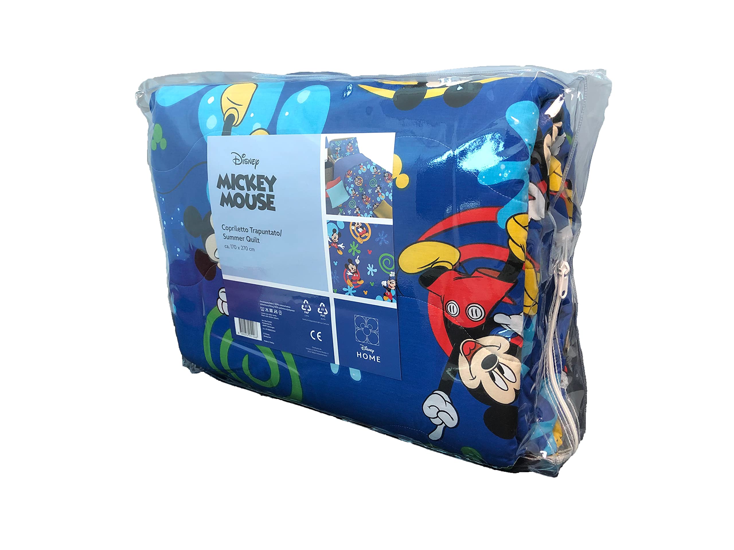 hermet Mickey Mouse, Copriletto Trapuntato Singolo, 170x270 cm, Trapuntino Leggero Primaverile Imbottito, 100% Cotone, Prodotto Ufficiale Disney