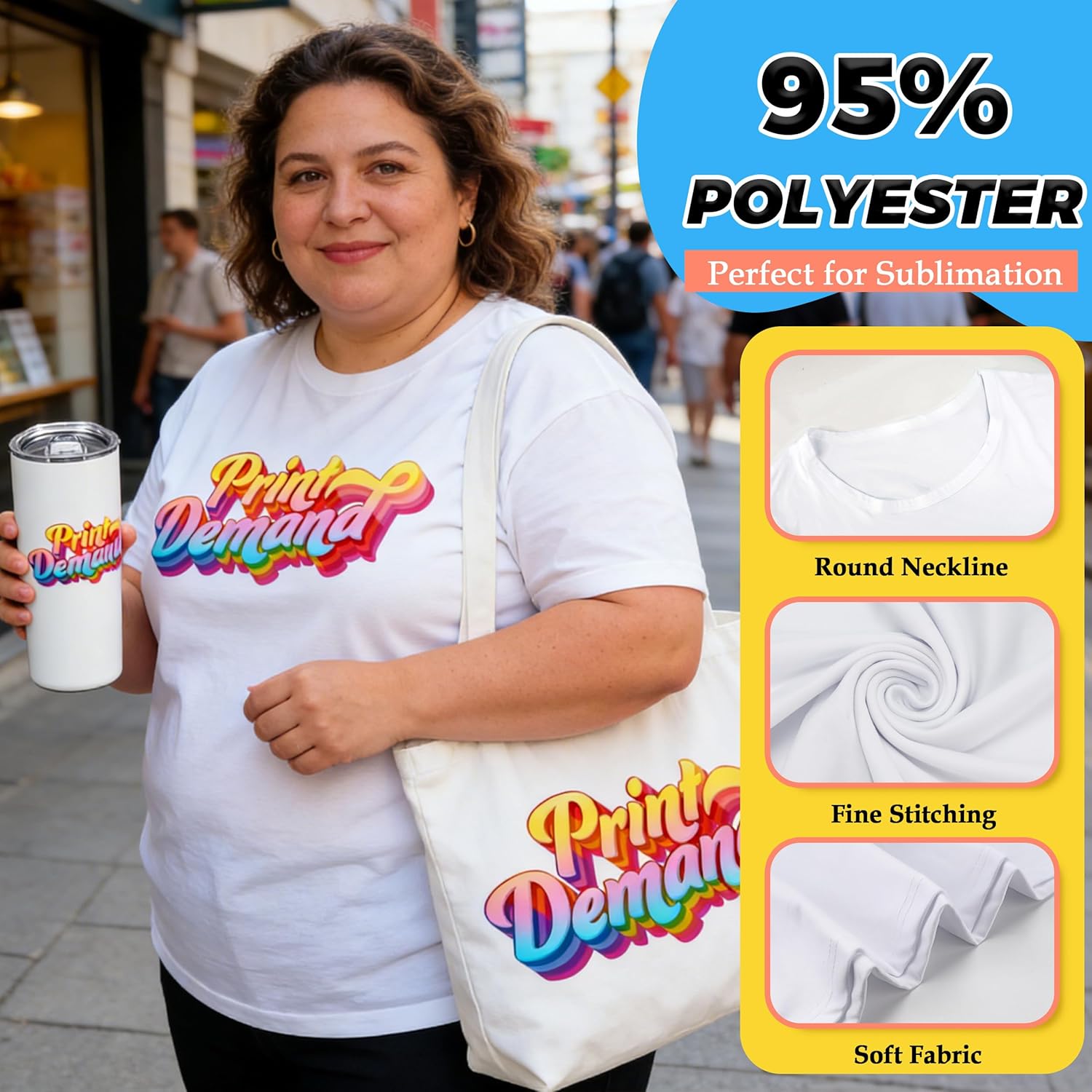 Joyclub 3 PCS White Polyester T Shirts Bulk Sublimation Blanks Unisex Wholesale Crew Neck Short Sleeve for Heat Transfer DIY - Image 4