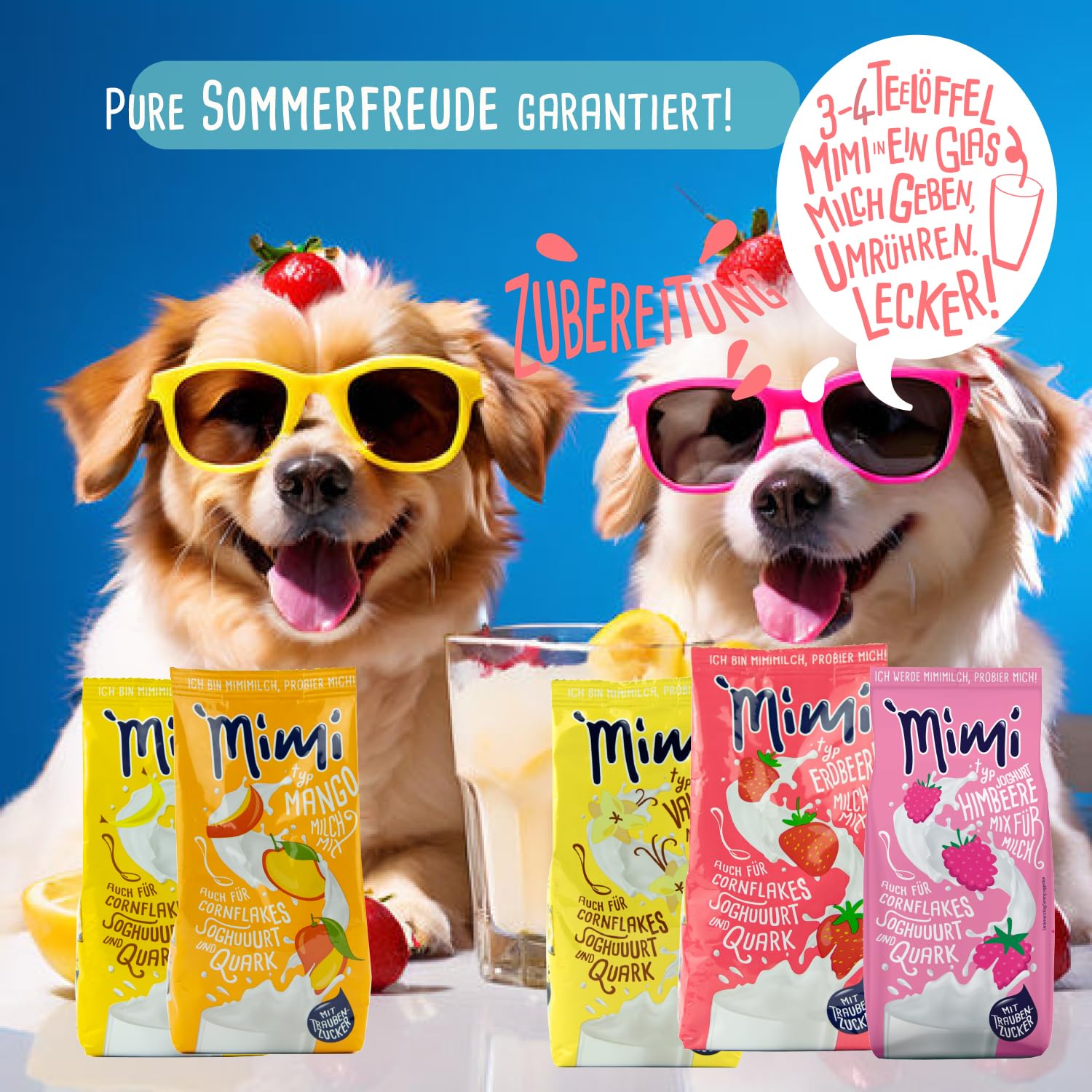 Mimi Milk Mix Yogur Frambuesa Bebida Polvo 24 x 400 g - Pack de Almacenamiento - Polvo de bebida soluble en leche con sabor a fresa - Soluble en frío y caliente - Ideal para ocio, oficina, familia