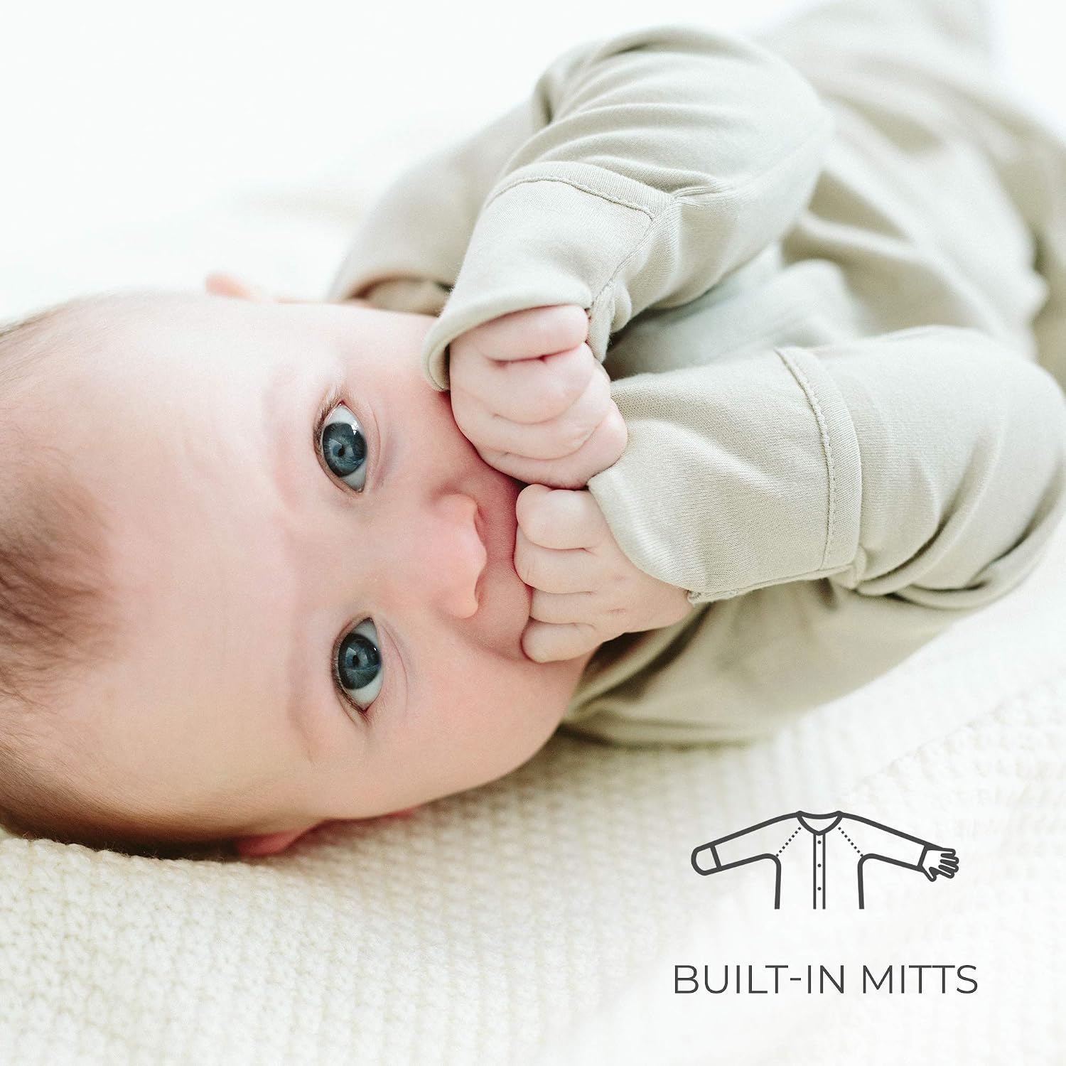 Goumikids Goumijamms Organic Smart Baby Gown, With No Scratch Mitts and Foot Pockets With Easy Diaper Change,Cream,Newborn