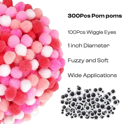 Miniatura 65 de Caydo [400 piezas] - 300 pompones surtidos de 1 pulgada con 100 pompones multicolor para artes y manualidades para niños, decoración de manualidades