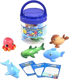 Wow in The World Soft Baby Ocean Animals Bucket | Soft and Squeezable | Kids Learning Through Play | Includes 5 Baby Ocean Animal Toys and 3 Fun Fact Cards