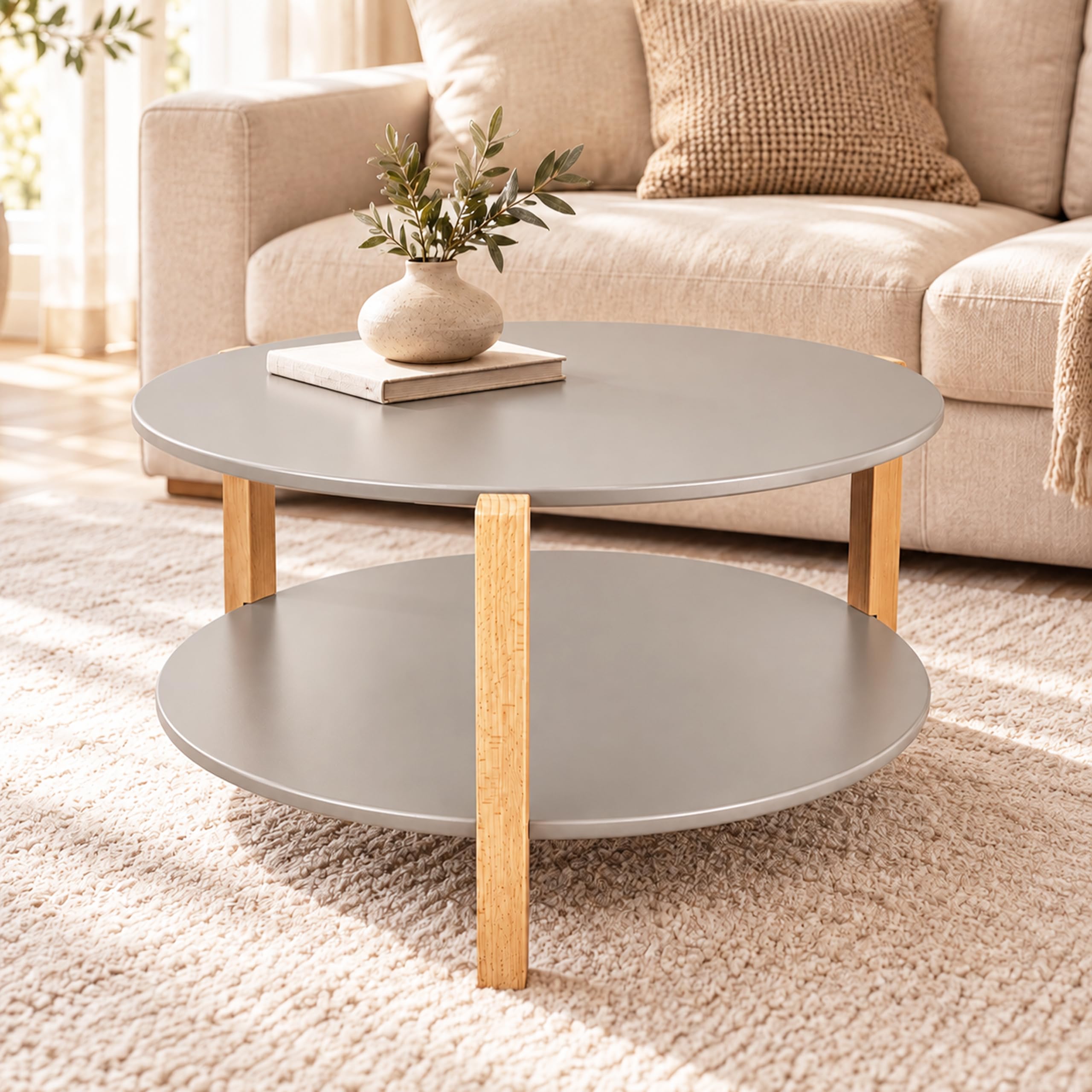 POSNORD Couchtisch Rund Holz Ø75 cm, Wohnzimmertisch Rund, Couchtisch Beige