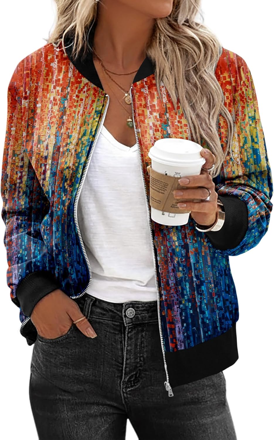 Magritta Women's Bomber Jacket Casual Coat Zip Up Outerwear Windbreaker Fall Jackets for Women Trendy - Image 3