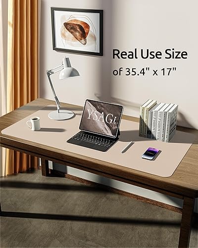Miniatura 5 de YSAGi Protector de escritorio de cuero, tapete de oficina, alfombrilla grande para mouse, antideslizante, de piel sintética, escritorio para laptop,