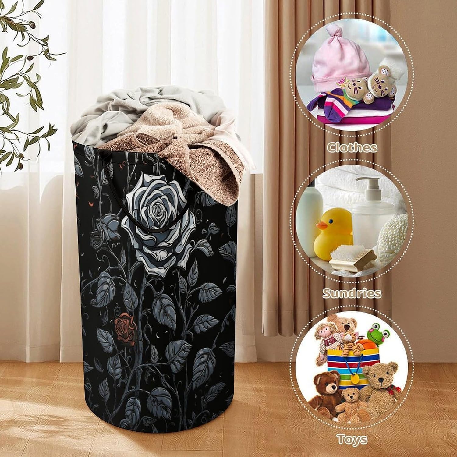 Large Laundry Hamper with Handles Rose Gothic Laundry Basket Freestanding Waterproof Clothes Hamper for Living Room Bedroom Bathroom College Dorm