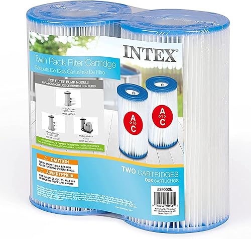 INTEX 29002E Type A Pool Filter Cartridge: for INTEX Filter Pumps – Easy-to-Clean – Dacron Paper – Efficient Filtration – Two Pack