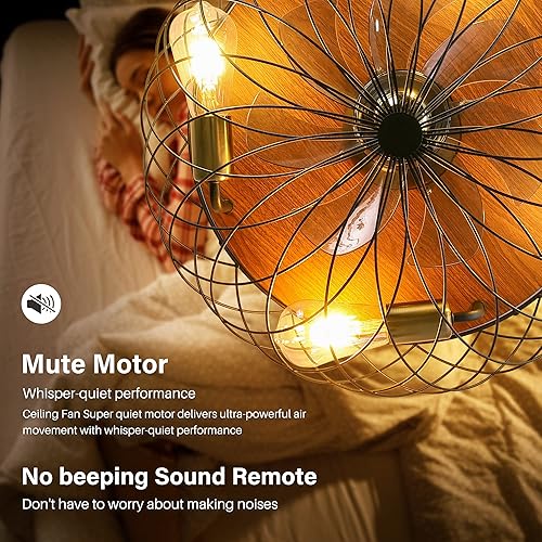 Miniatura 7 de REDSTAR Modern Low Profile Cage Ceiling Fan with Light - Remote Control, LED Bulbs, Bladeless, 360-Degree Oscillating Design