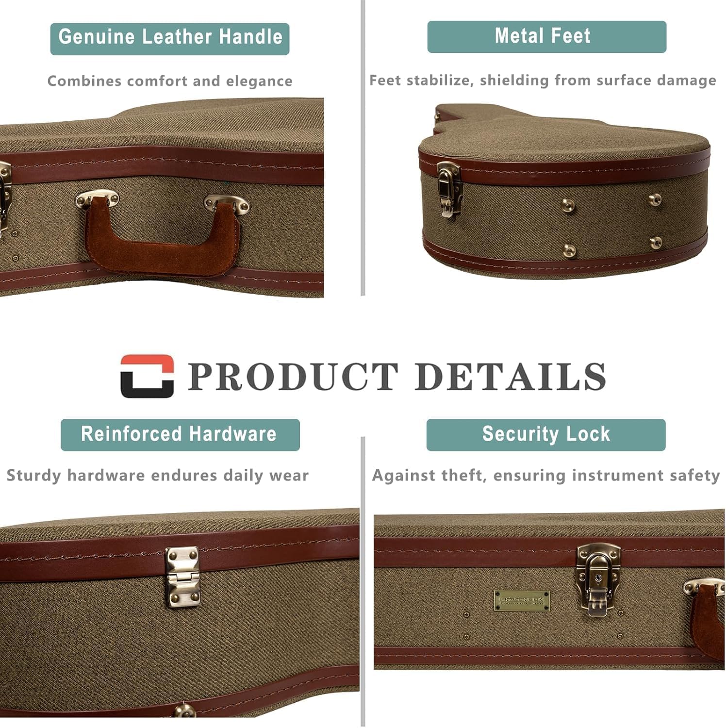 Crossrock Master Series Super Jumbo Guitar Case for Gibson SJ-200 | Olive Green Eco Tweed Fabric, Re-Engineered Shell, Leather Handle & Custom Forest Green Velvet Interior (CRW700SBGN)