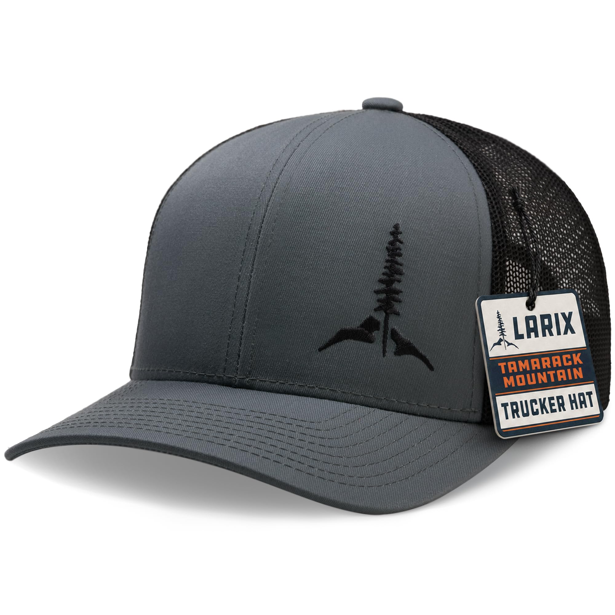 LARIX Trucker Hat - Tamarack Mountain (w zestawie wkładka bez potu), Szary, czarny / czarny, rozmiar uniwersalny