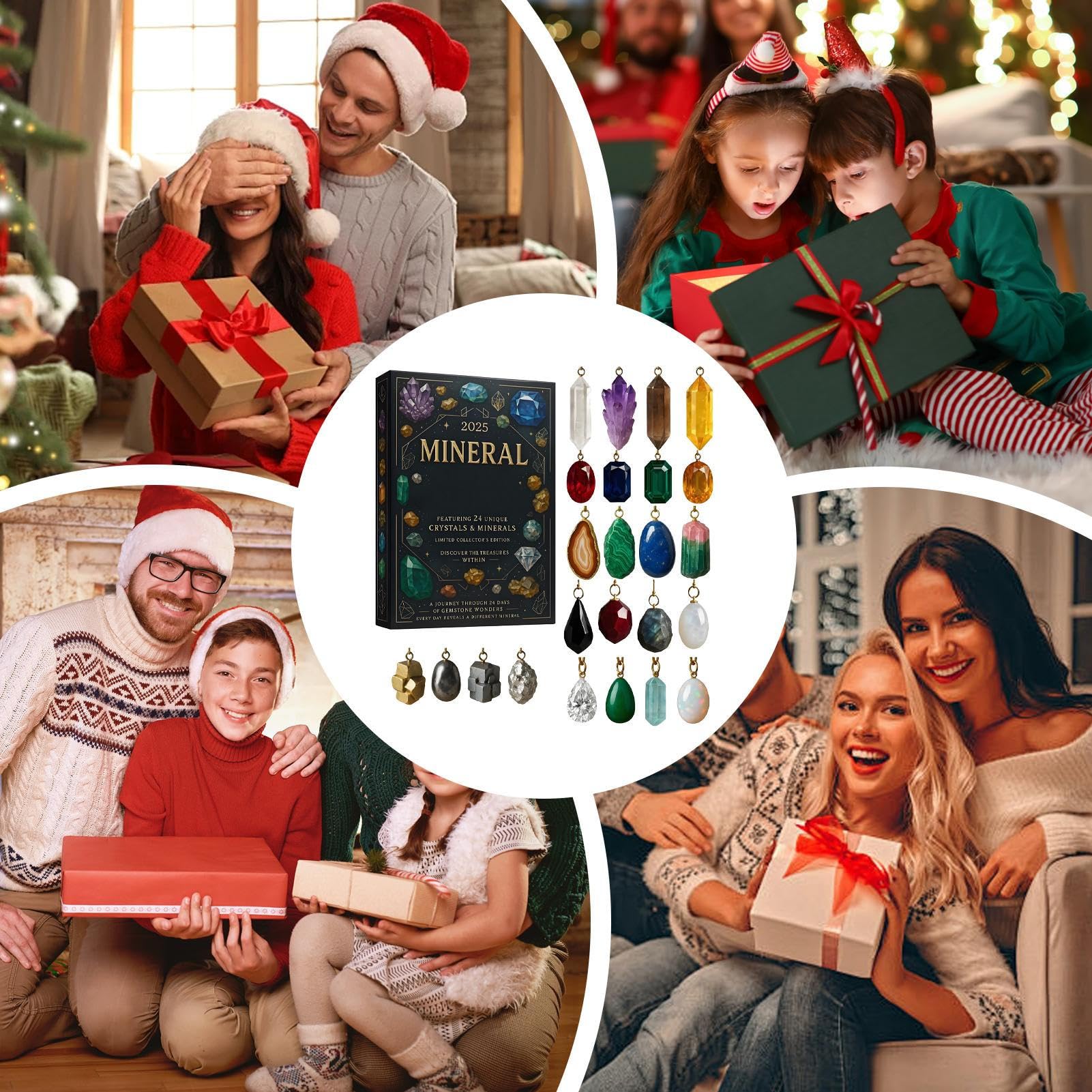 Calendario de Cuenta Atrás para Navidad 2025 24 Días Accesorios Planos | Calendario De Adviento Con Tema Mineral Para Navidad Para Familia Amigos Niños Adultos Árbol Repisa