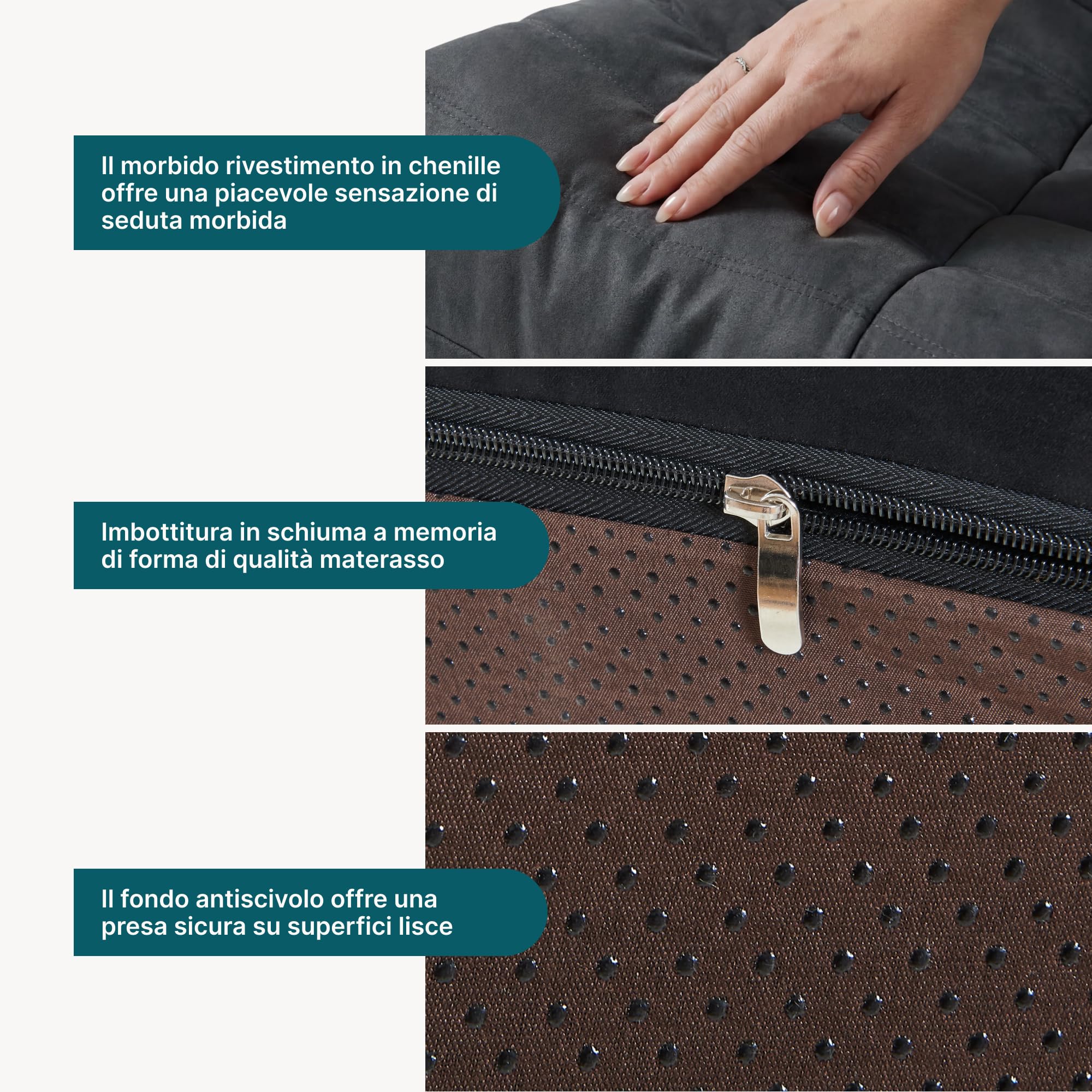 [en.casa] Poltrona Bassa Senza Braccioli Sedia Imbottita da Pavimento con Rivestimento Trapuntato in Microfibra Pouf Poltrona Relax Soggiorno Camera da Letto 75x90x100 cm - Nero
