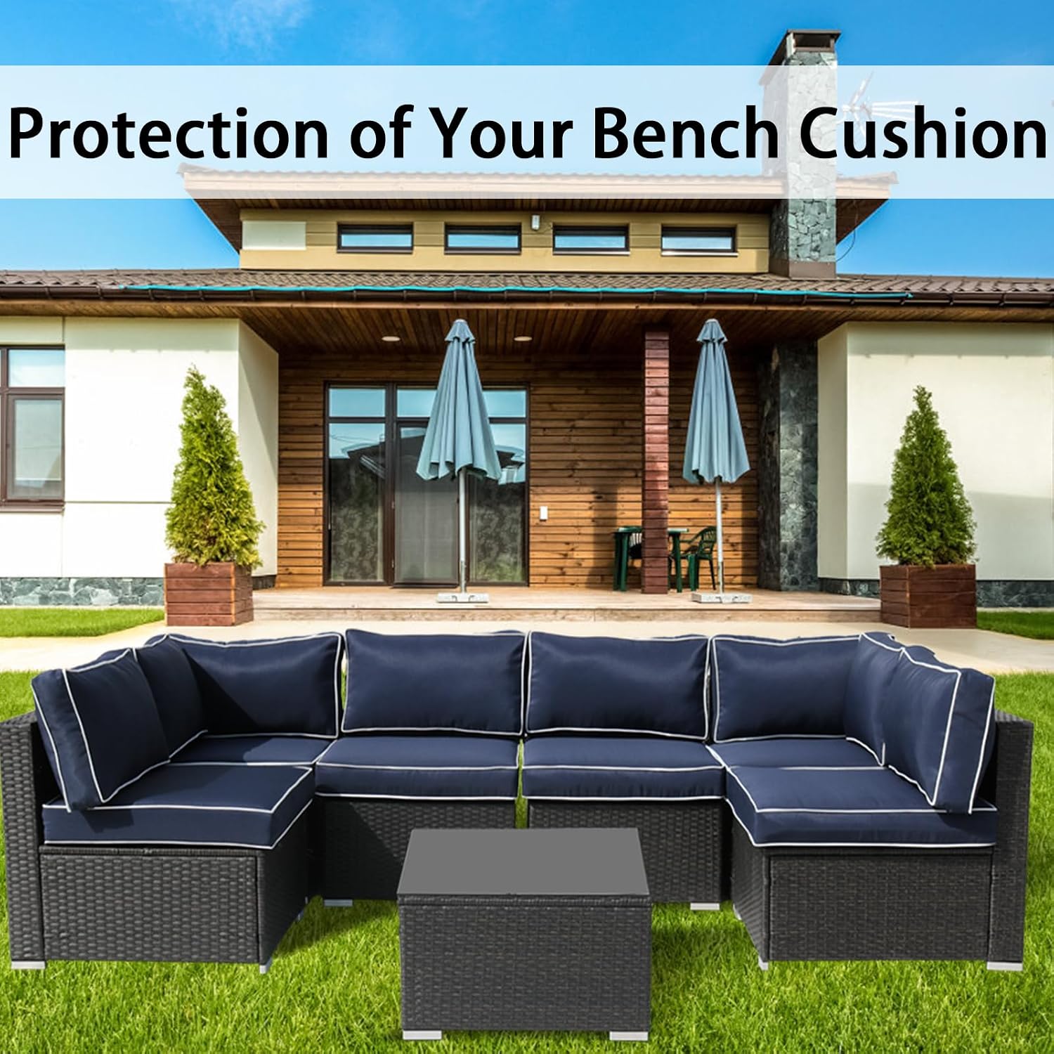 14Pieces Patio Cushion Covers Replacement Outdoor Couch Cushions Covers Splashproof Sofa Slipcovers Set with Zippers,Patio Furniture Protector Cover Only(Blue+White,25.6×25.6×3.94inches)
