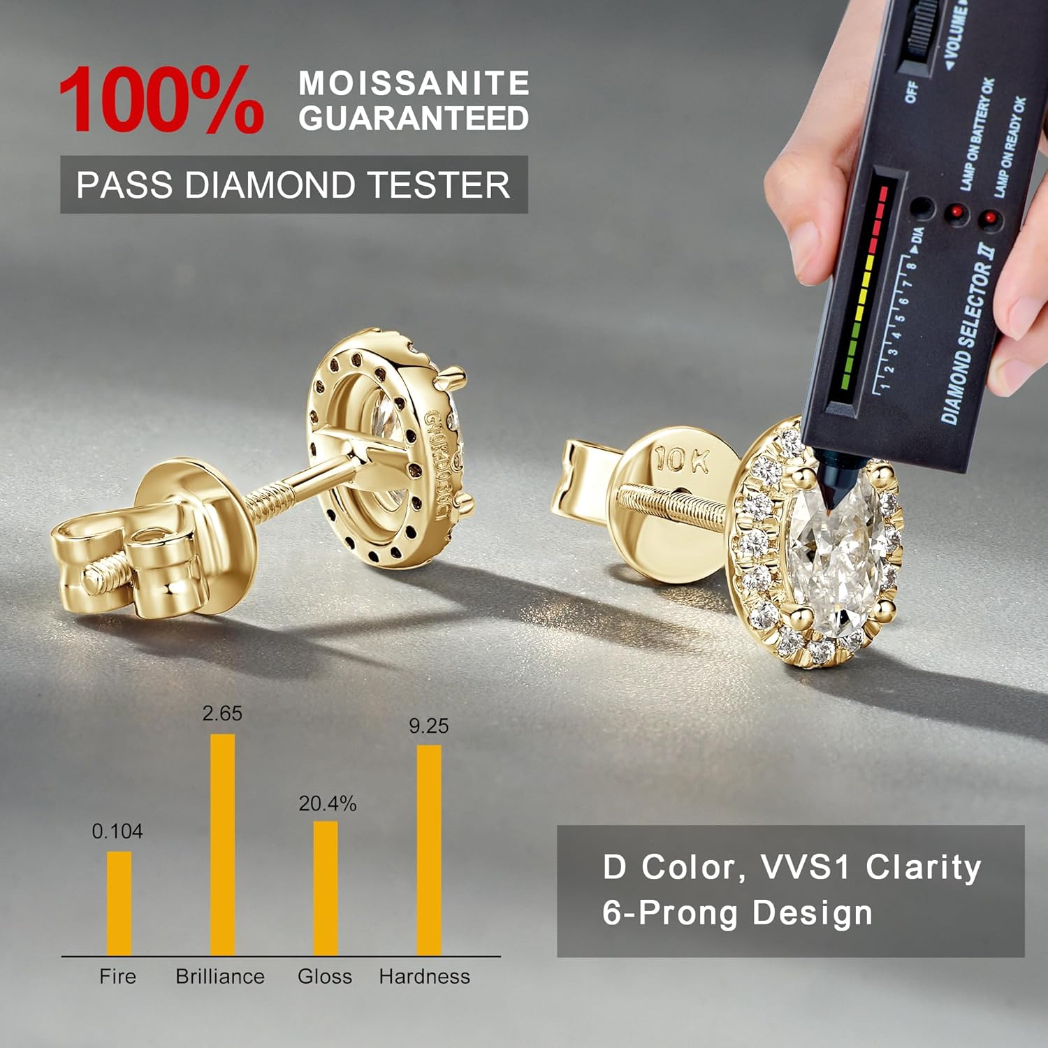 10K Solid Yellow Gold Halo Stud Earrings Moissanite Stud Earrings Round Oval Simulated Diamond Studs Earring for Women Men Fine Jewelry Christmas Gifts