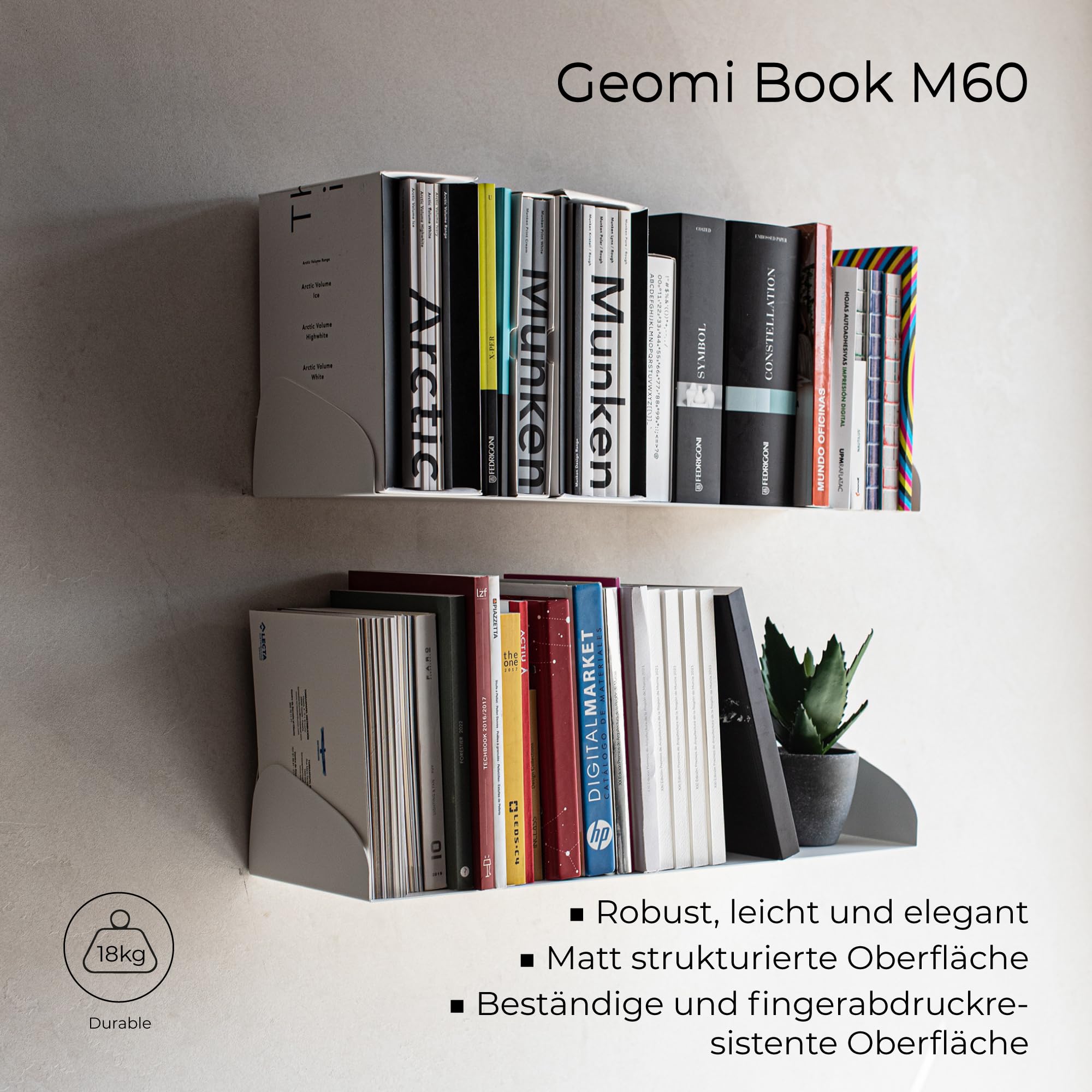 MILUKA Schwebendes Bücherregal Wand 2er Set, 60 cm, modular kombinierbar | Stabile Wandregal Weiß Metall mit Schwebender Bücher-Effekt, Modernes Schweberegal für Wohnzimmer, Küche & Büroregal