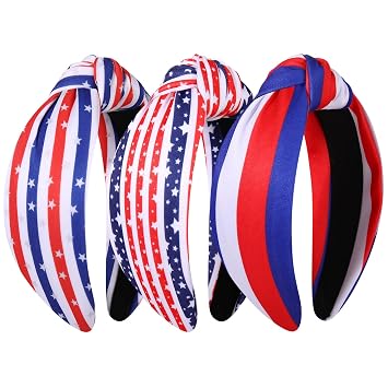 4th of July Knotted Headband for Women Patriotic Stars Flag USA Stripe Headbands American Flag Red White Blue Hairband Independence Day Hair Accessories Gifts