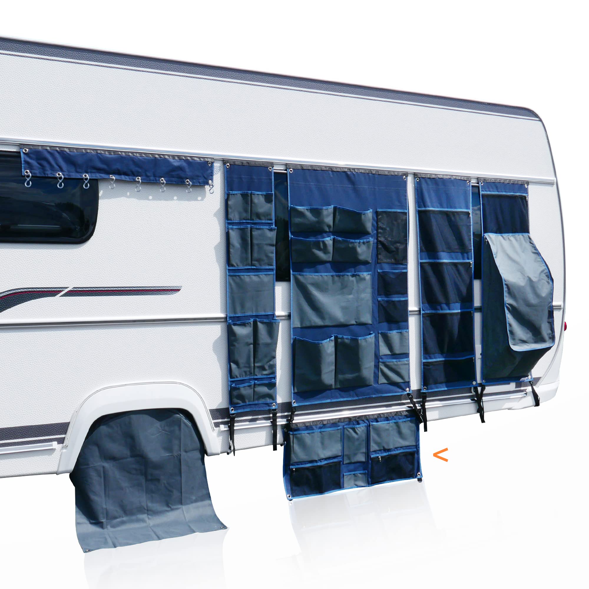 your GEAR Organizador de caravanas – Estante colgante/Barra de ganchos para caravana 45 – 140 cm | Variantes de bolsillo, zapatos, tableta, ancho, malla, ganchos | Almacenamiento de camping 4-12