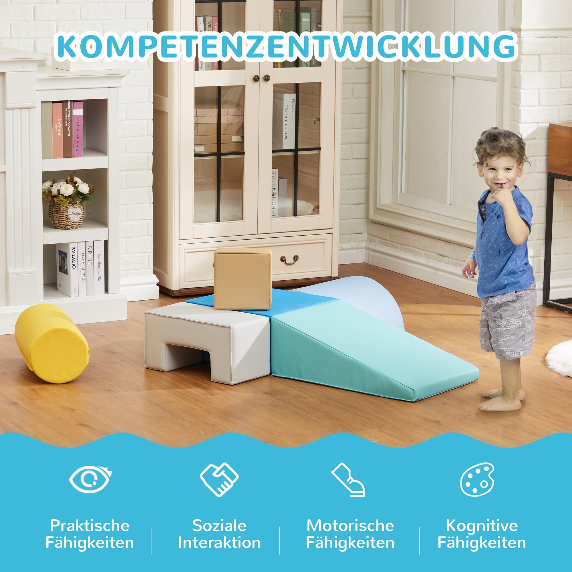 AIYAPLAY Baby Motorik-Schaumstoff-Bausteine | Mit synthetischem Bezug, Lernspielzeug, für Vorschulkinder, 6 Stück, mehrfarbig