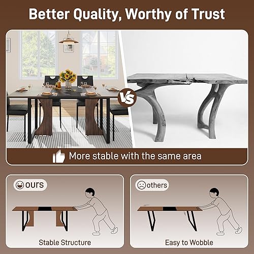 Miniatura 5 de Mesa de comedor grande de 70 pulgadas para 4, 5, 6 personas, mesa de comedor de cocina de granja con mesa de madera marrón, mesas de comedor
