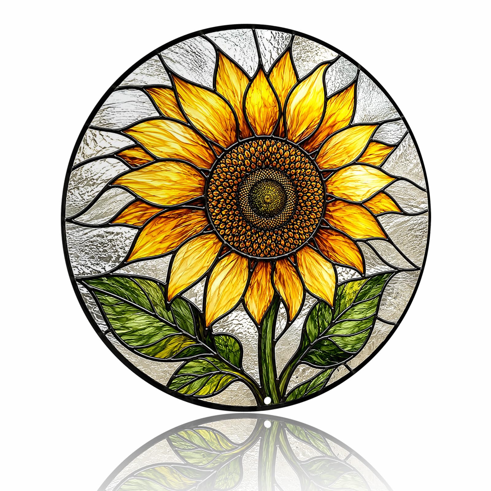 Stained Glass Sunflower β Cheerful Metal Sign Floral Aluminum Wall Decor for Bedroom, Balcony, Entryway, Flower Shop, Sunroom, 8x8 Inches (26141)