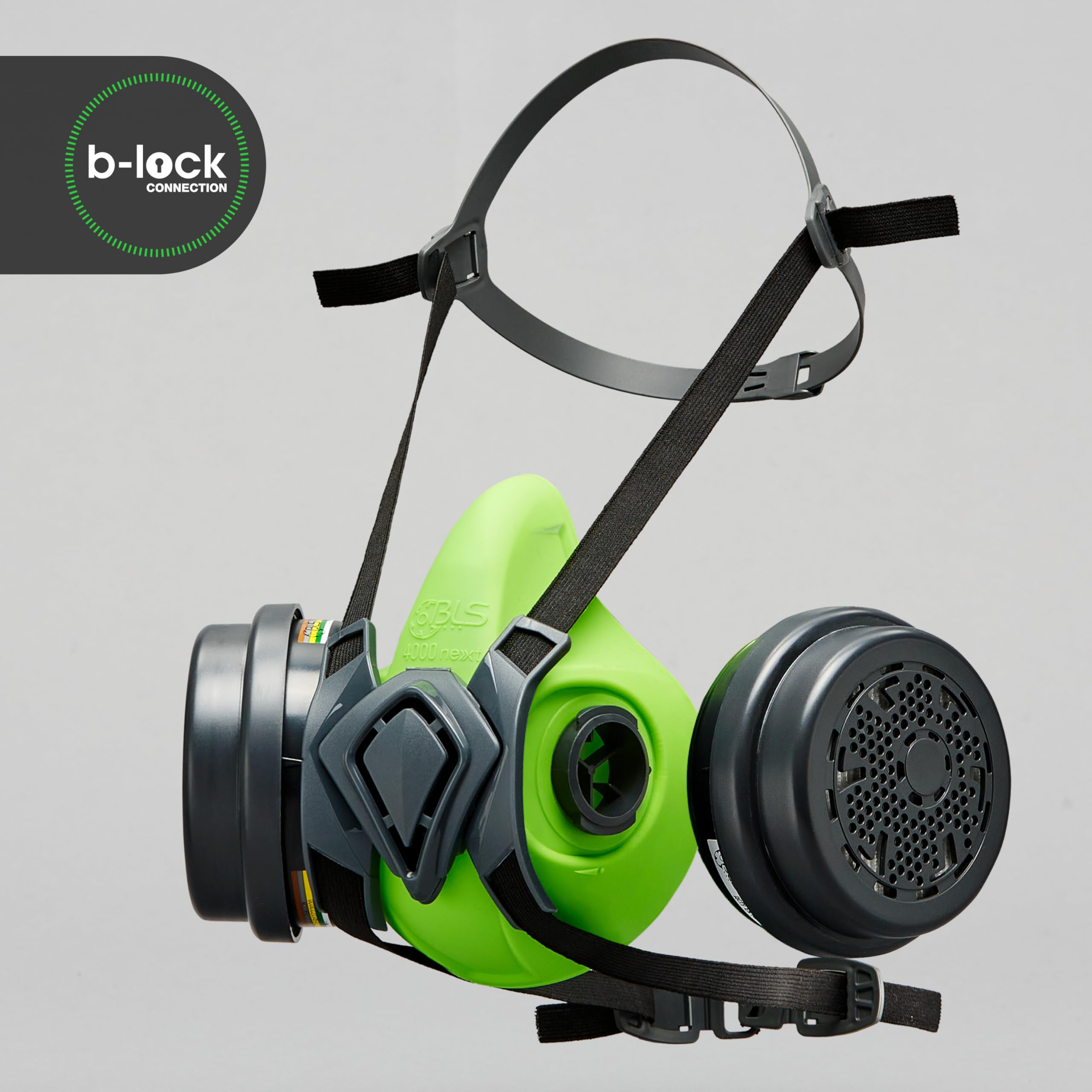 BLS 4400next ABEK1P3 R D Semimaschera Protettiva in Silicone e 2 Filtri Sostituibili 222 ABEK1P3 con Attacco a Baionetta b-lock. Per Gas/Vapori, Polveri Tossiche, Acidi e Ammoniaca