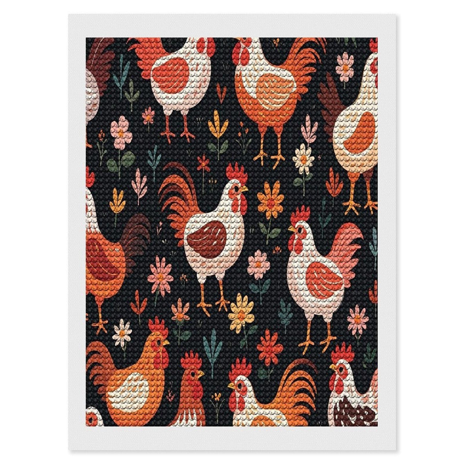 Cute Rooster Chickens Diamond Painting Kits for Beginners DIY Diamond Art Kits for Adults Full Drill Round Diamond Dot Gem Art Painting Fun DIY Crafts for Home Kitchen Wall Decor Gift 12"x16"
