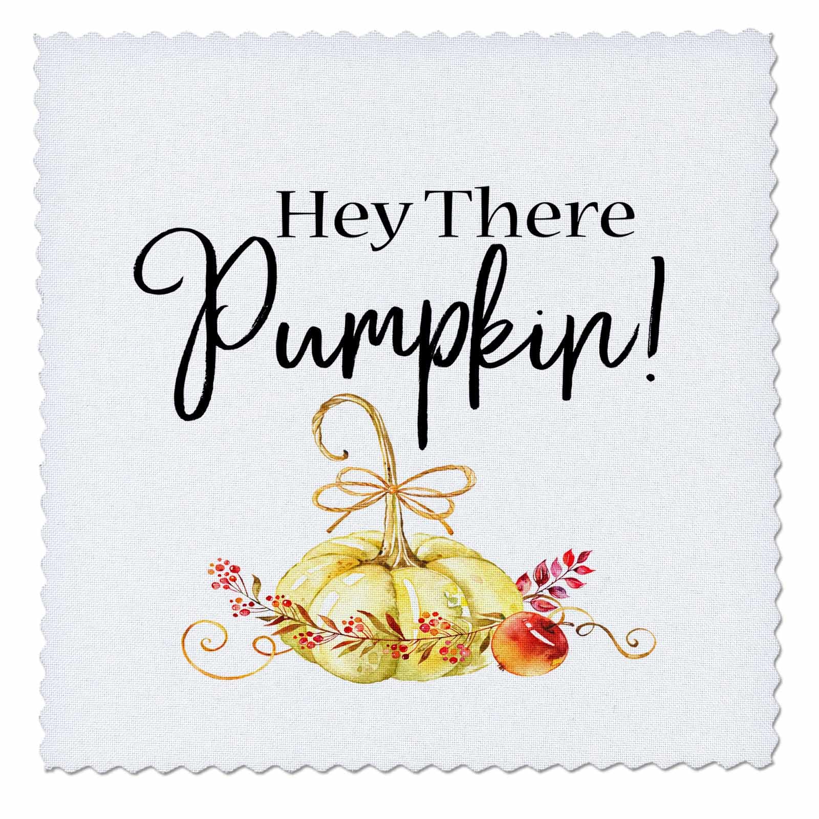 25x25 inch Quilt Square - Hey There Pumpkin - Fall Quote with an Image of A Watercolor Pumpkin Quotes, Sayings, and Typography