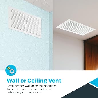 EZ-FLO 14 x 6 Inch (Duct Opening) Return Air Vent Cover for Wall or Ceiling, Solid Steel Return Air Grille, HVAC Vent Cover, White, 61628