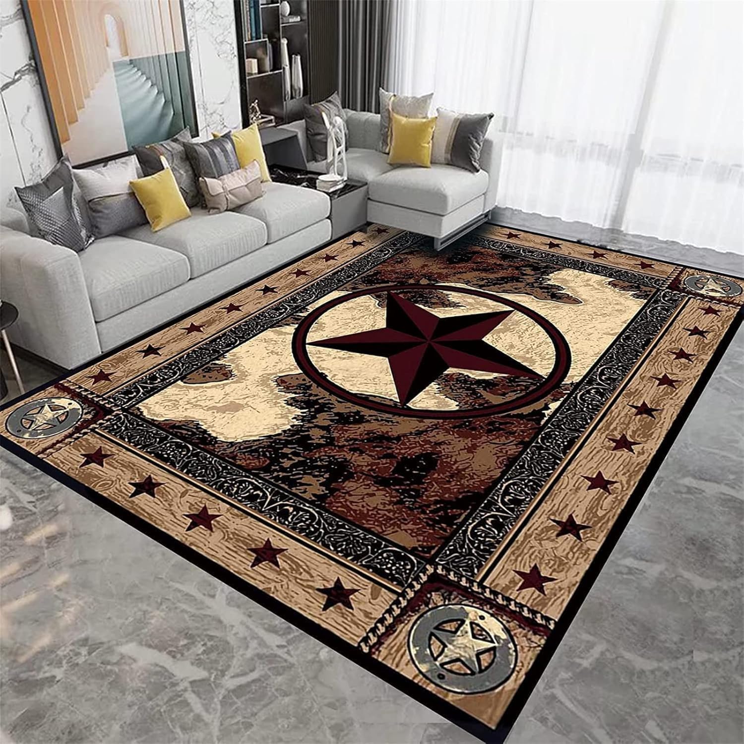 Vintage Rustic Star Area Rugs,6x8ft,Country Decor Rugs for Living Room,Rustic Runner Rug,for Door Mat Kitchen Bathroom Mat Carpet Bath Mats Home Decoration for Bedroom Living (Color Group-A, 6x8ft)