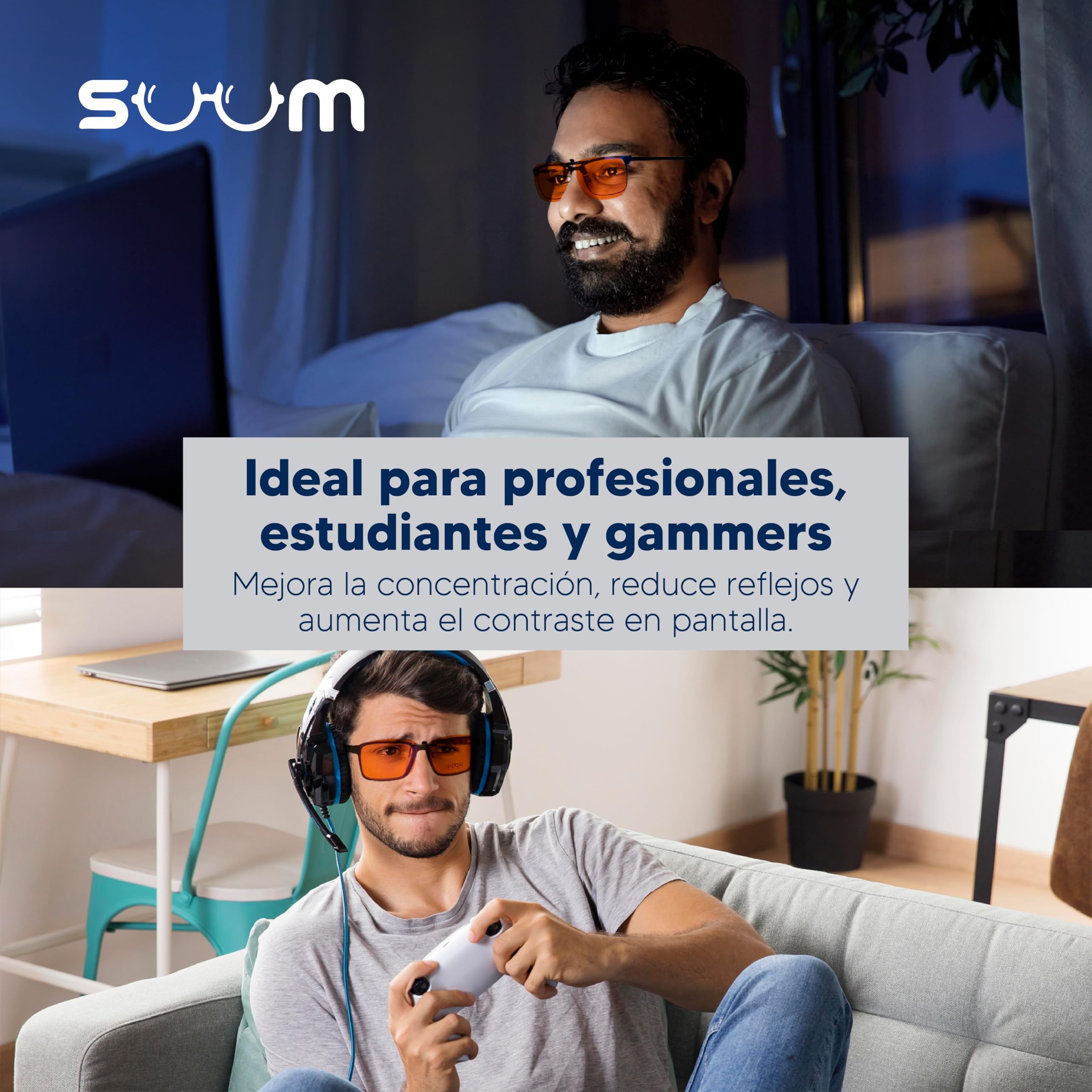 SUUM Clip-On de Pinza Abatible Filtro Luz Azul para Gafas Graduadas - Lentes Naranja Antifatiga para Pantallas y Lectura - Clip Luz Azul para Gaming y Trabajo con Visión Dual