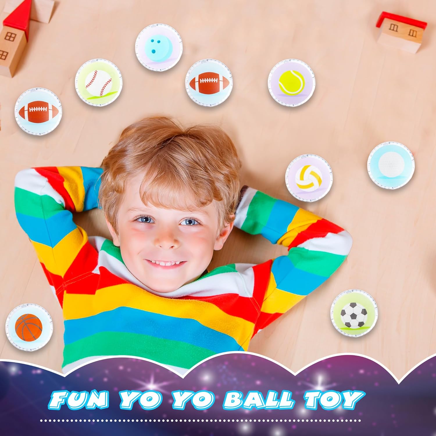 24 Pcs Different Ball Themed Designs Light up Yo Yo Ball Bulk Responsive Ball Auto Return Bearing Balls Yoyo for Beginner Birthday Classroom Bag Fillers Prizes Gifts, 8 Styles