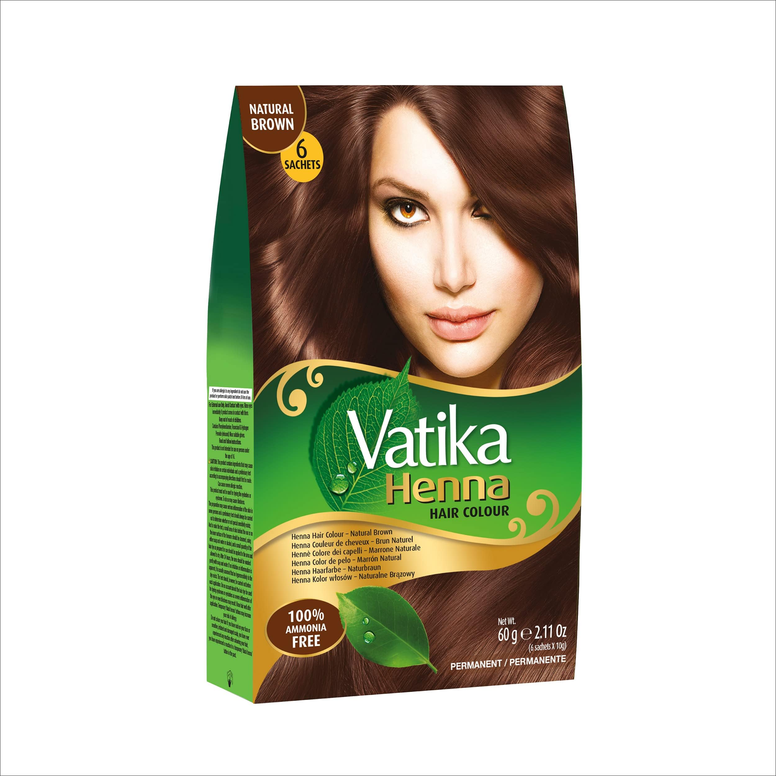 Vatika Naturals Permanent Henna Hair Dye Kit, Grey Coverage, Natural Brown